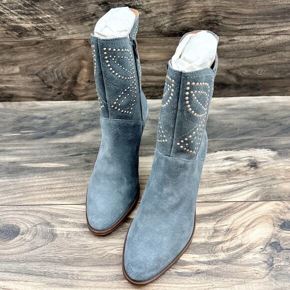 NWOB Lucky Brand Lakelon 8M Suede Cowboy Western Boots Castle Rock Metallic Bead - Picture 3 of 12